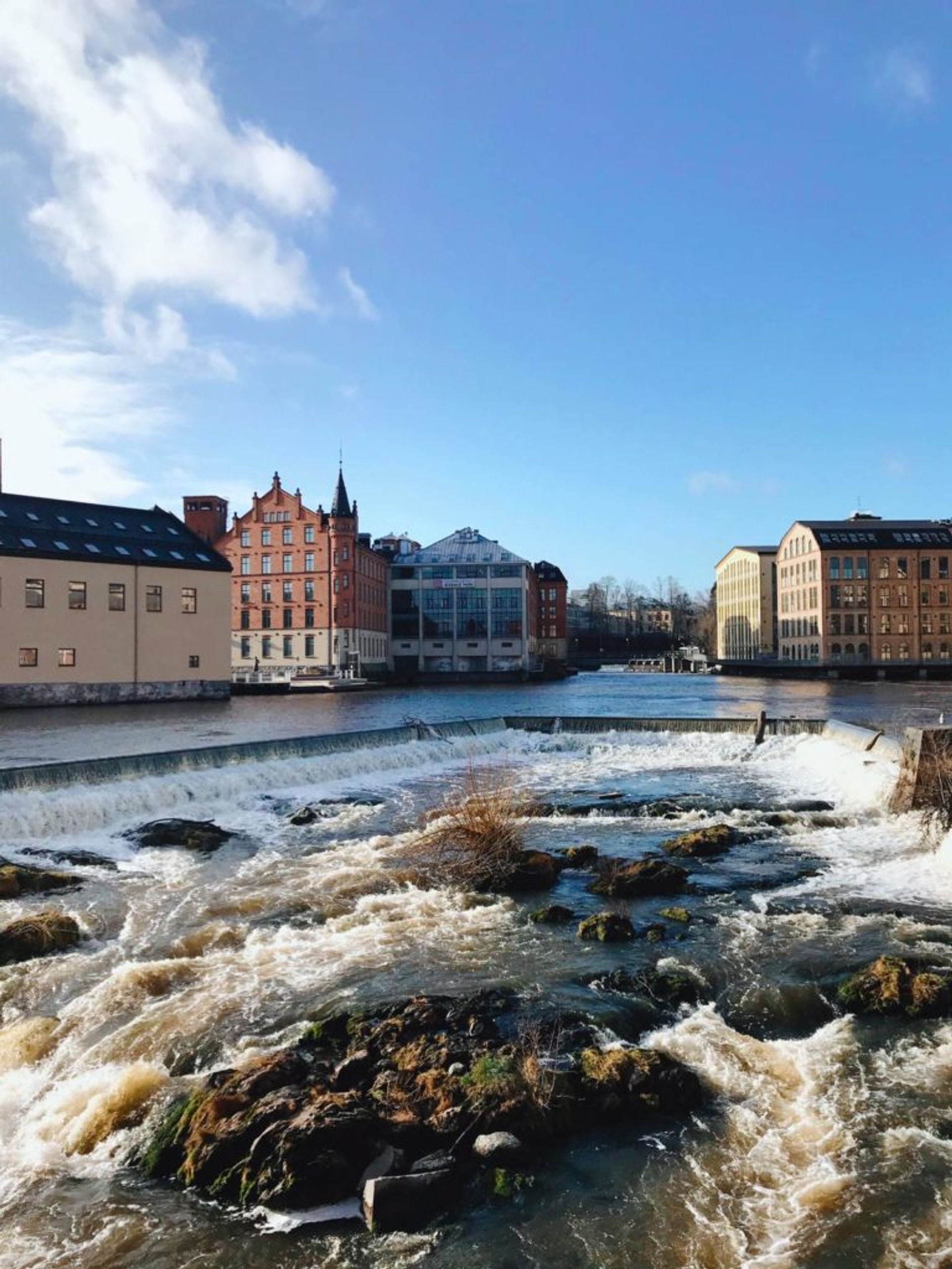 Brick buildings beside the river in Norrköping.