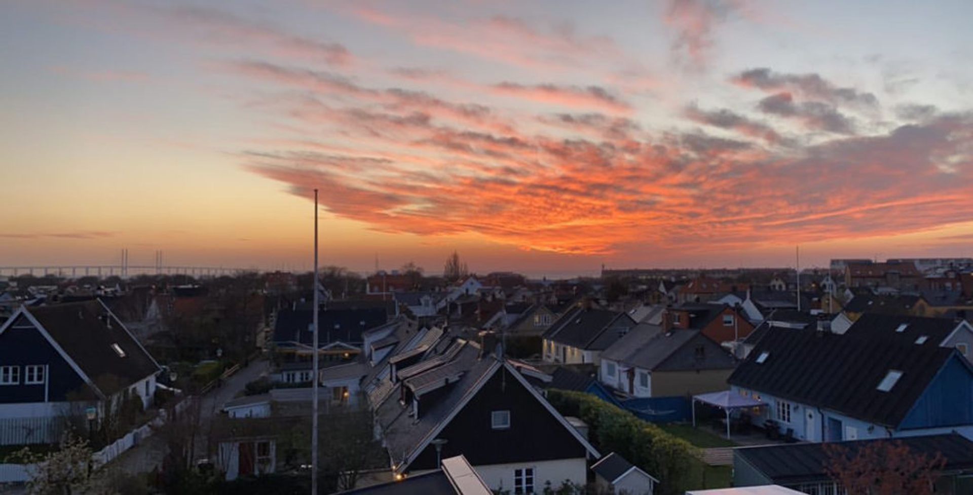 Sunset over residential houses in Malmö.