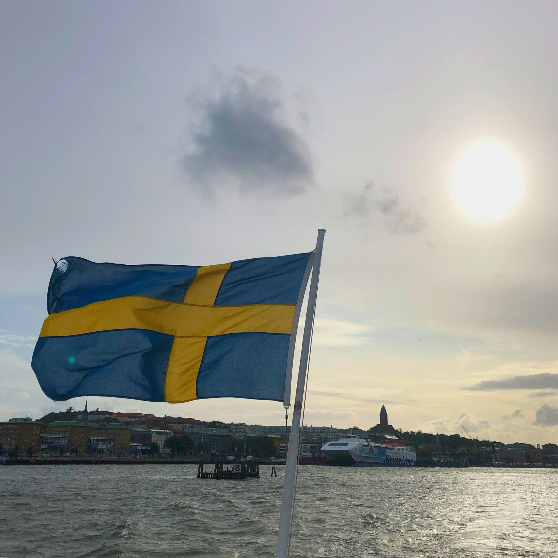 A Swedish flag on a boat.