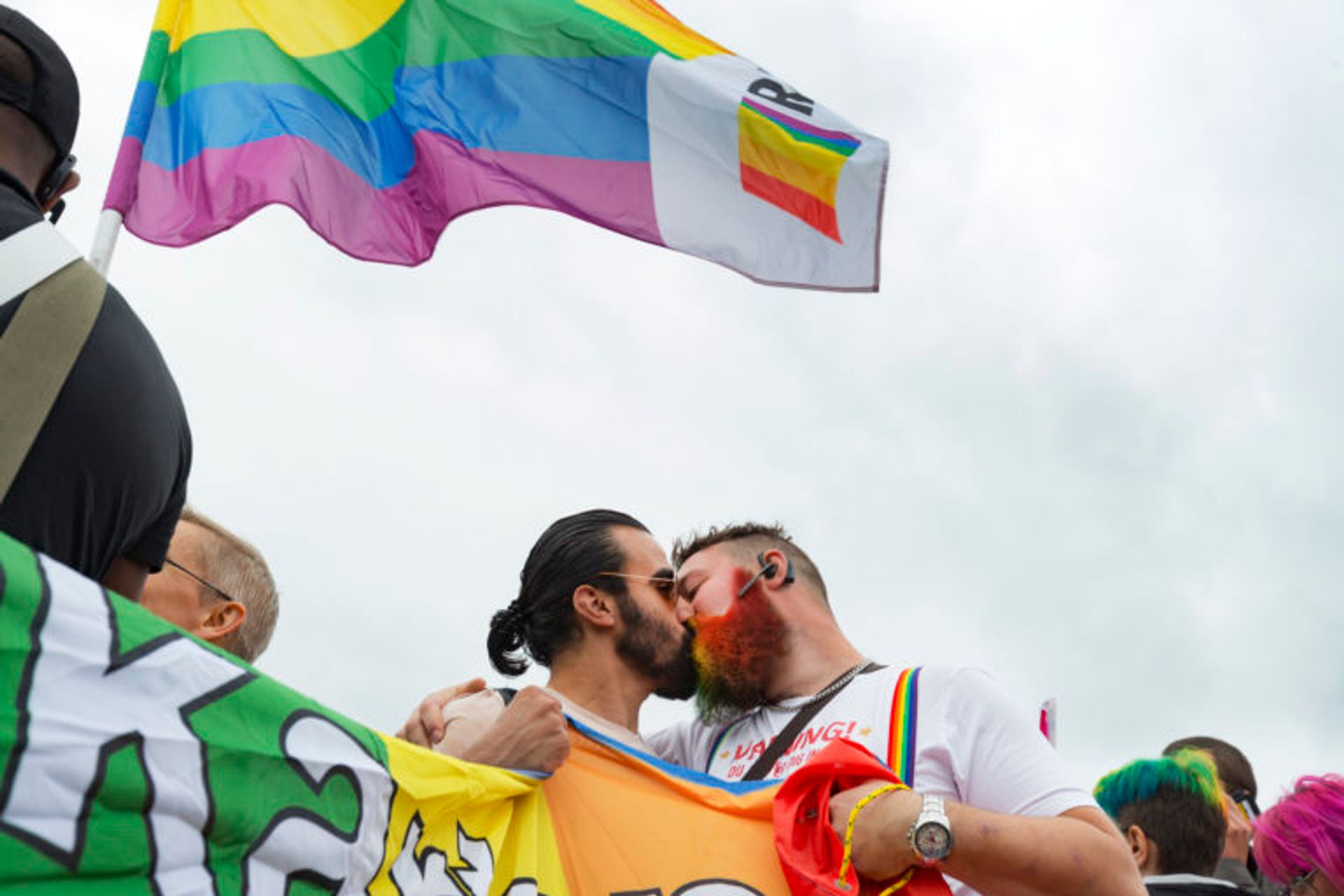 Two men kiss at Pride festival in Gothenburg