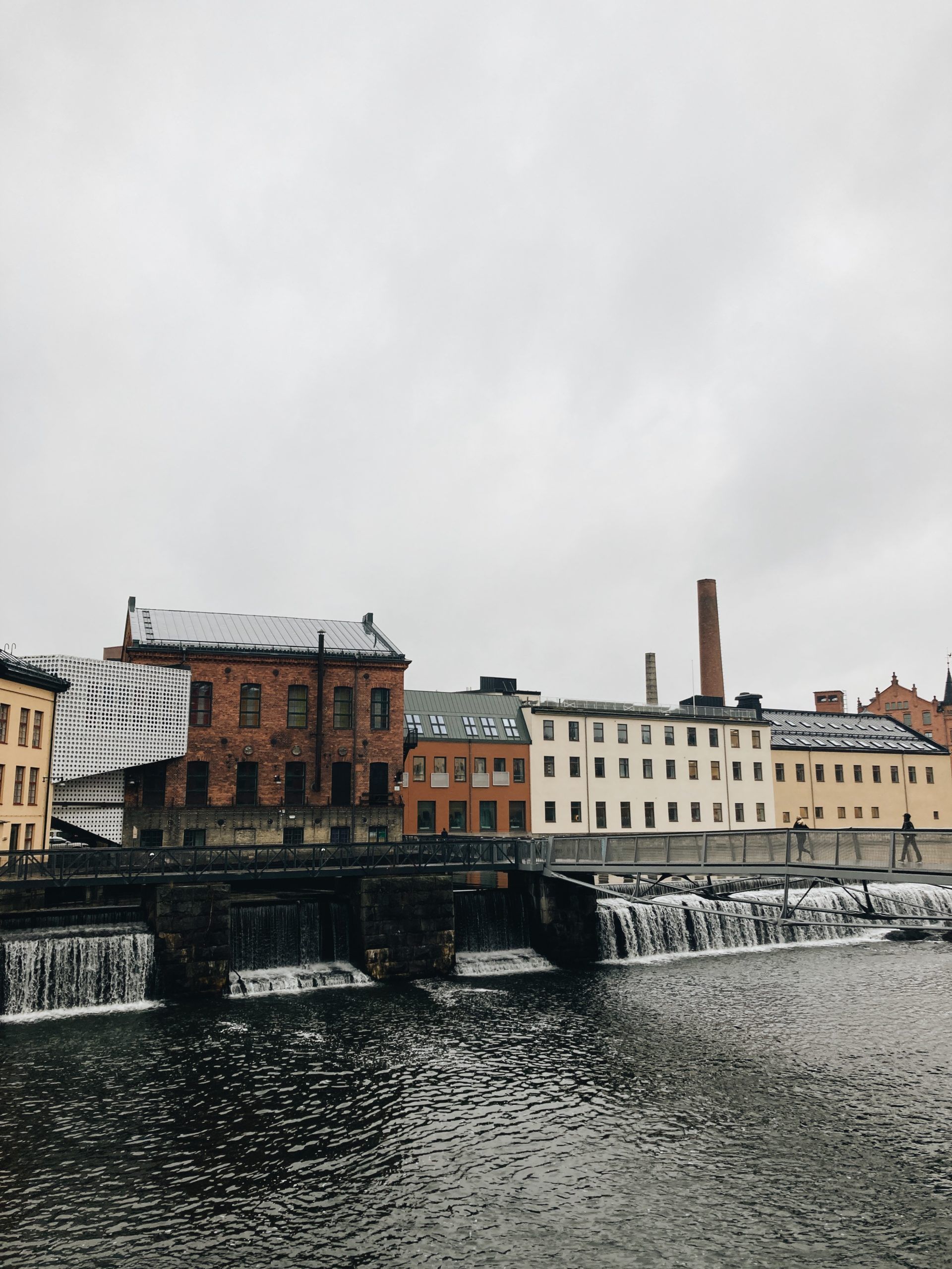 Campus Norrköping with waterfall in front