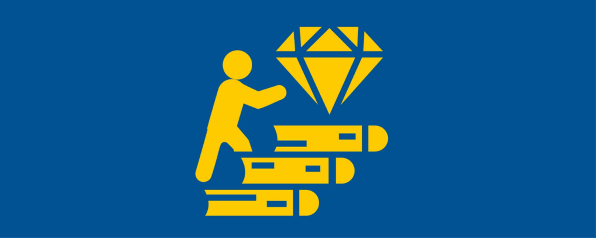 Illustration of a person walking on books towards a diamond symbolizing success