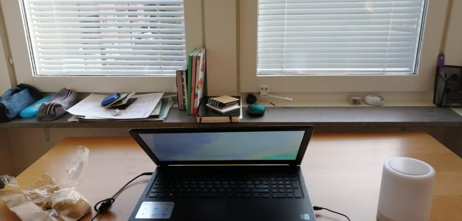 A laptop and a desk
