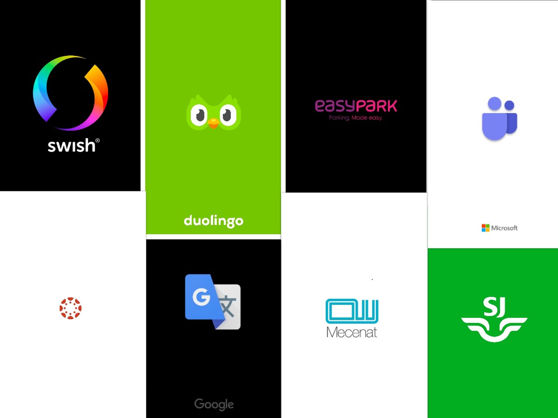 A collage of some mobile apps that are frequently used by students in Sweden