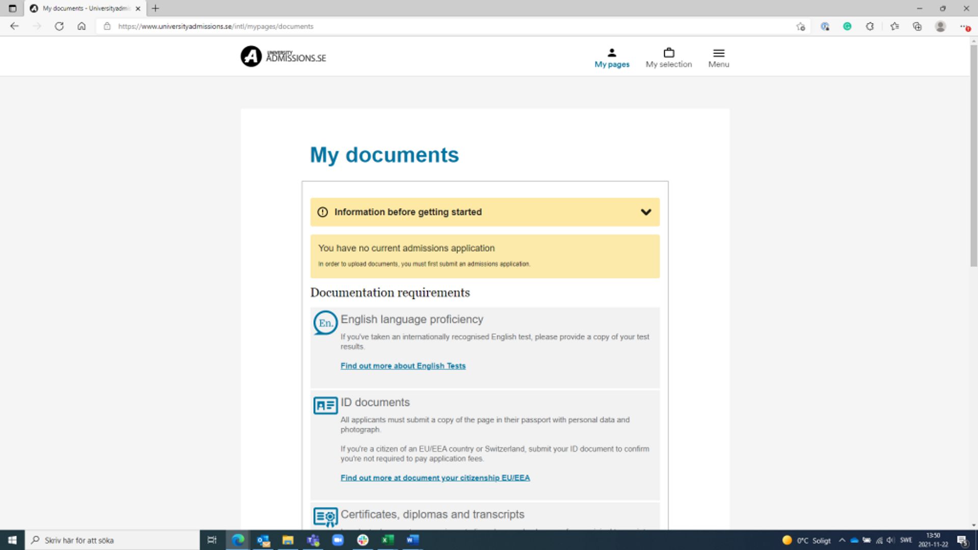 Screenshot of instructions for uploading documents,
