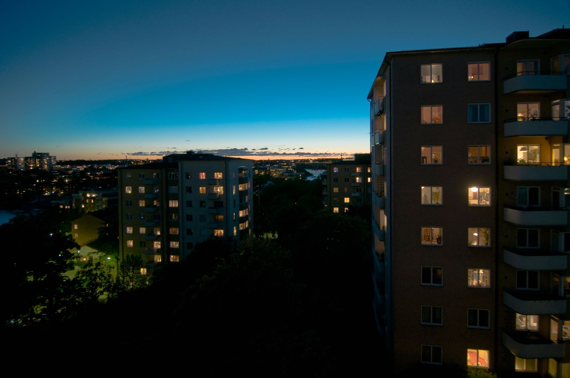 Apartments in Stockholm at night.