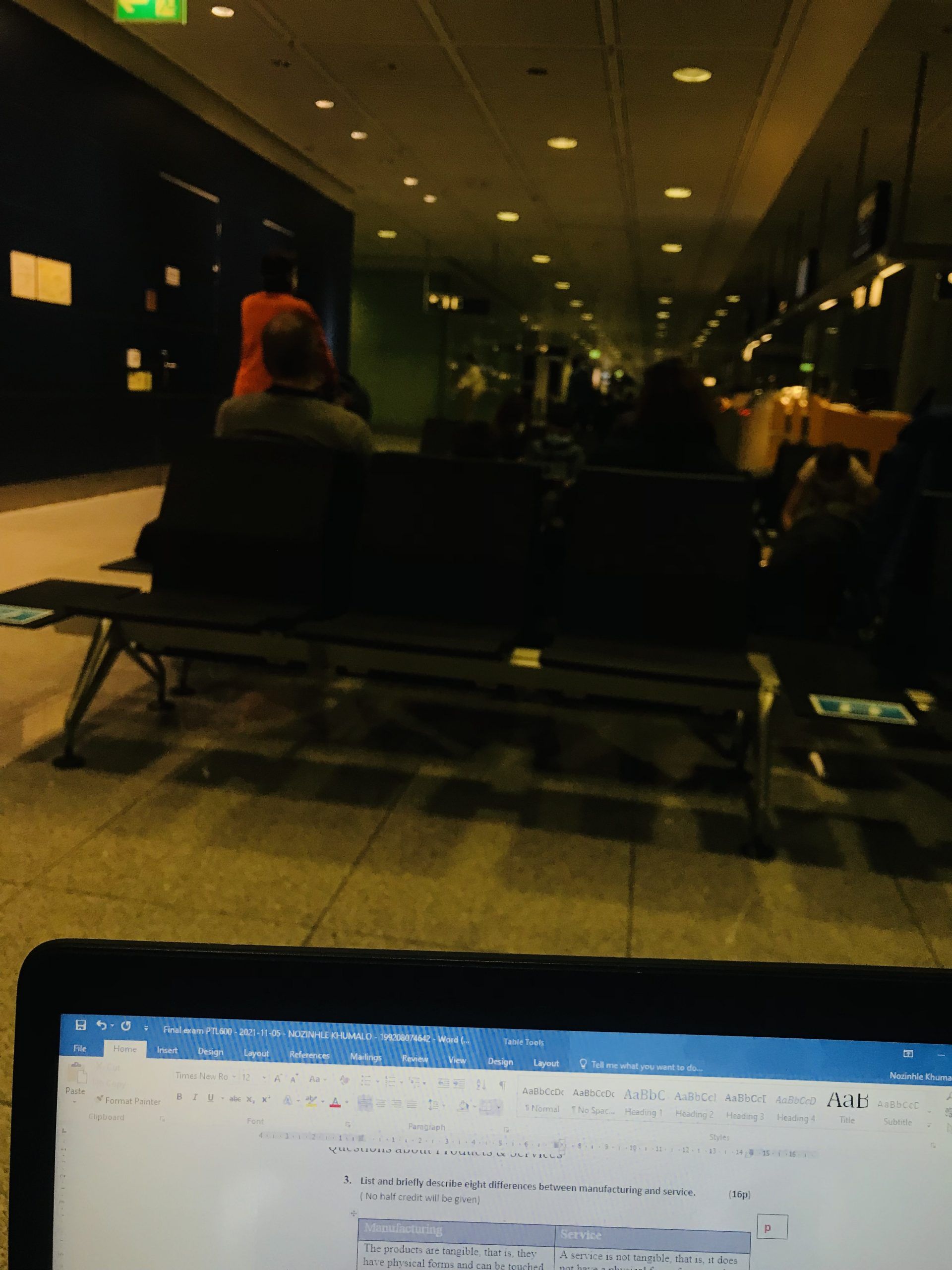 Typing exam at an airport