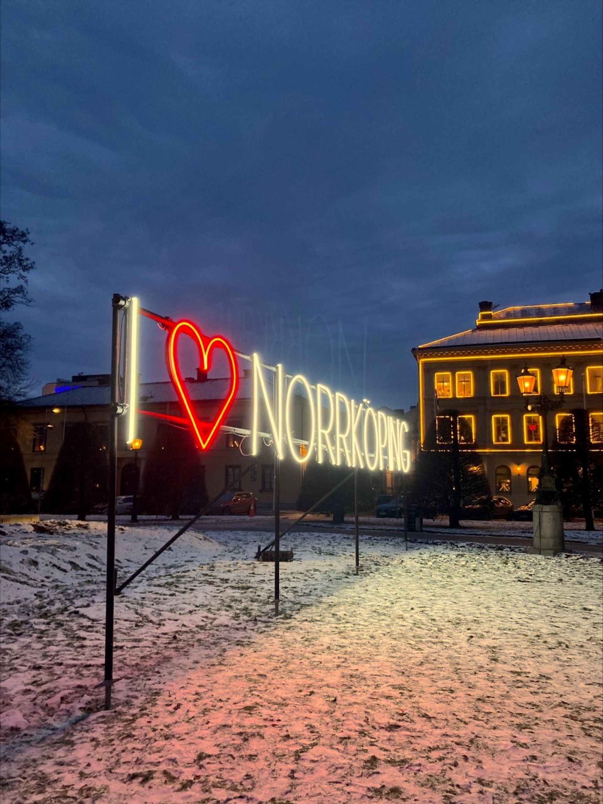 photo of i love Norrköping light installation