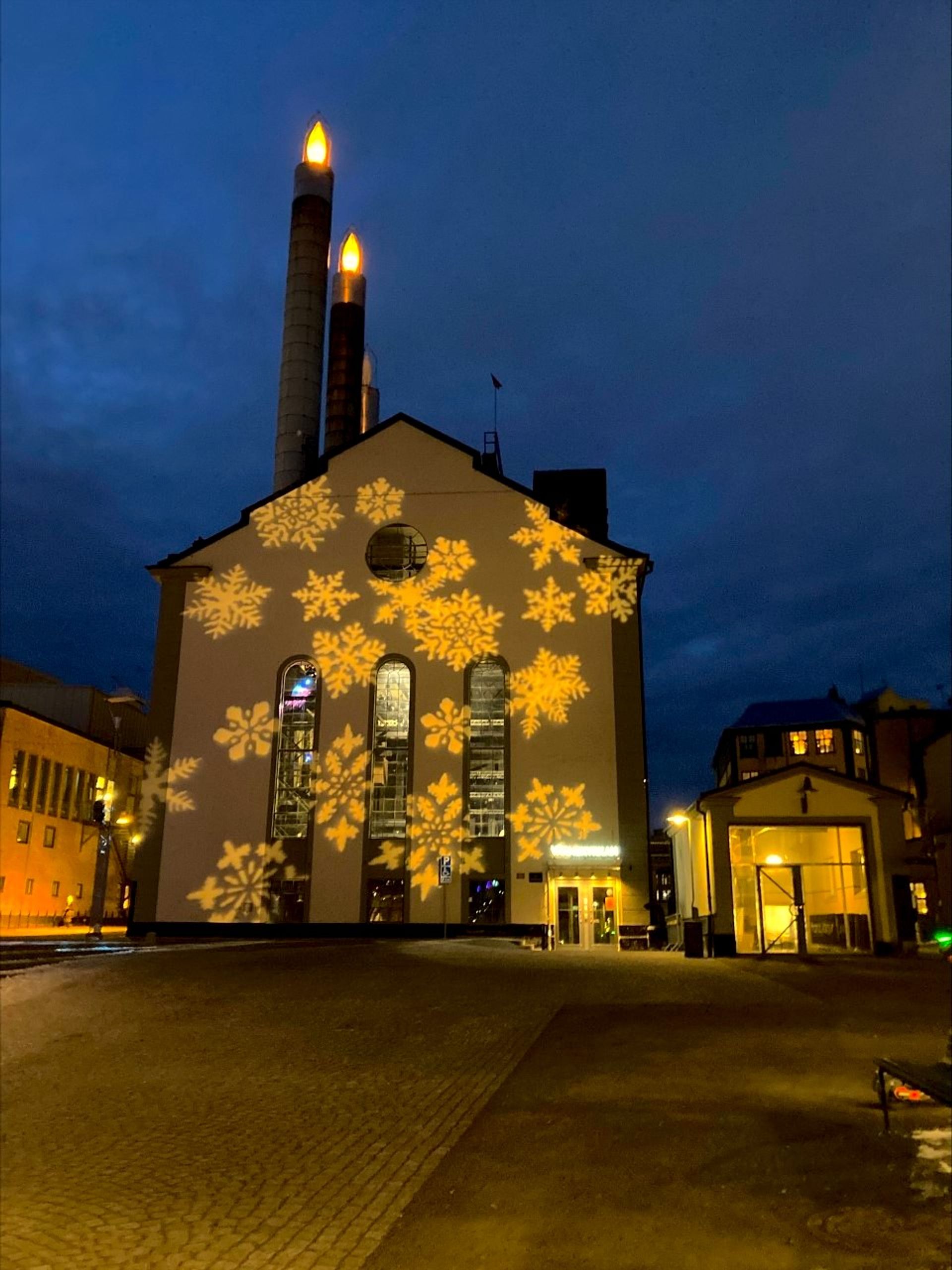 photo of snowflakes on church