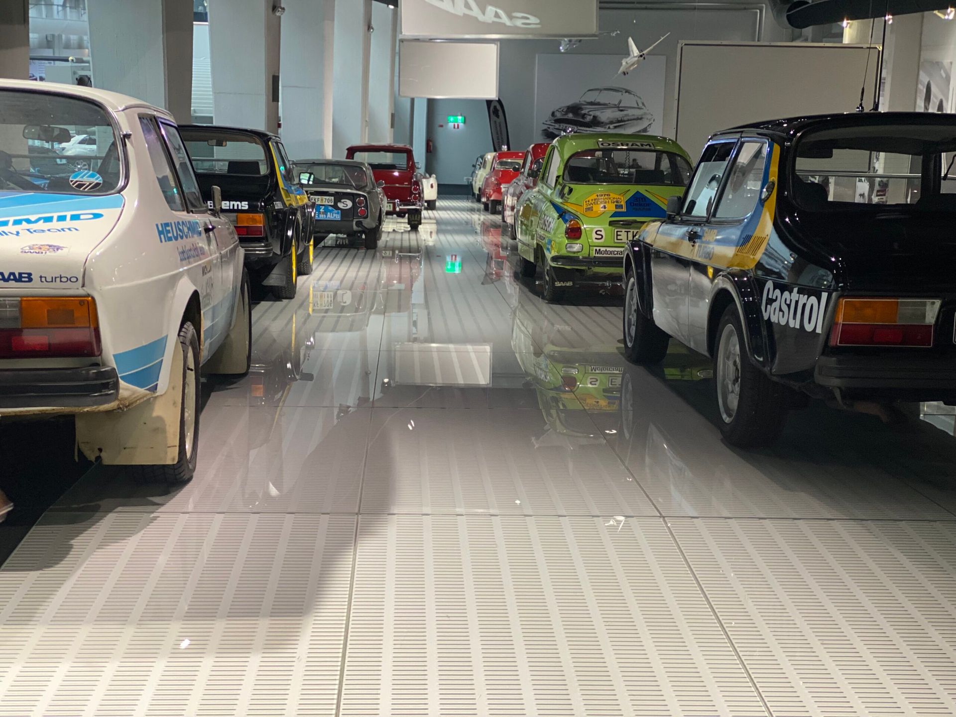 Cars on display at SAAB car museum