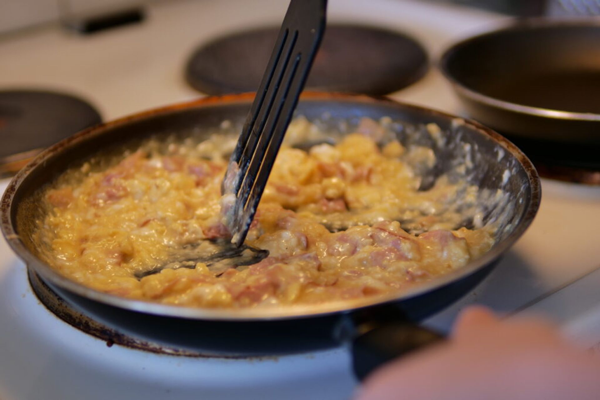 Omelette on a pan. 