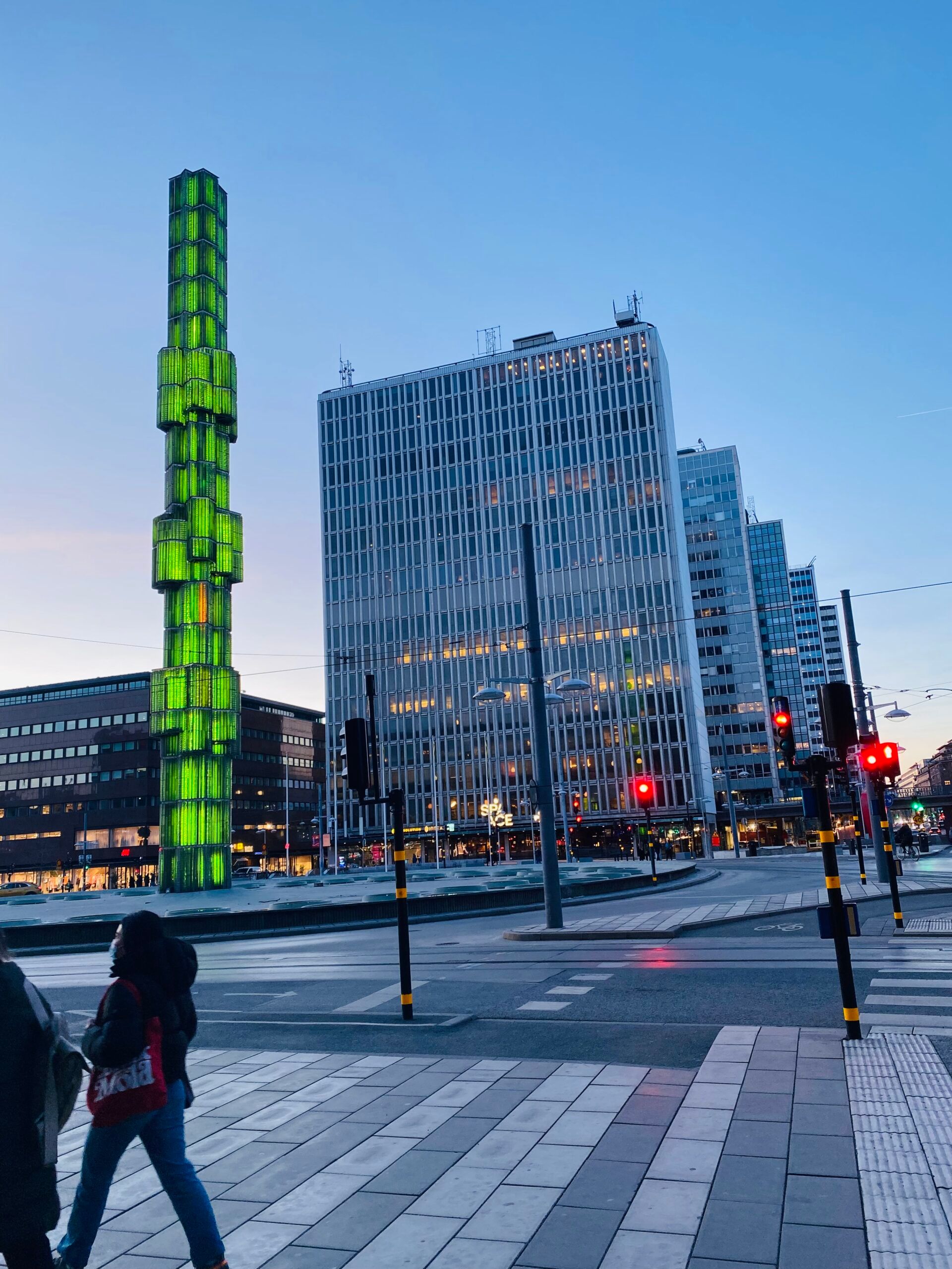 A view of Sergel's Square in Stockholm at dusk