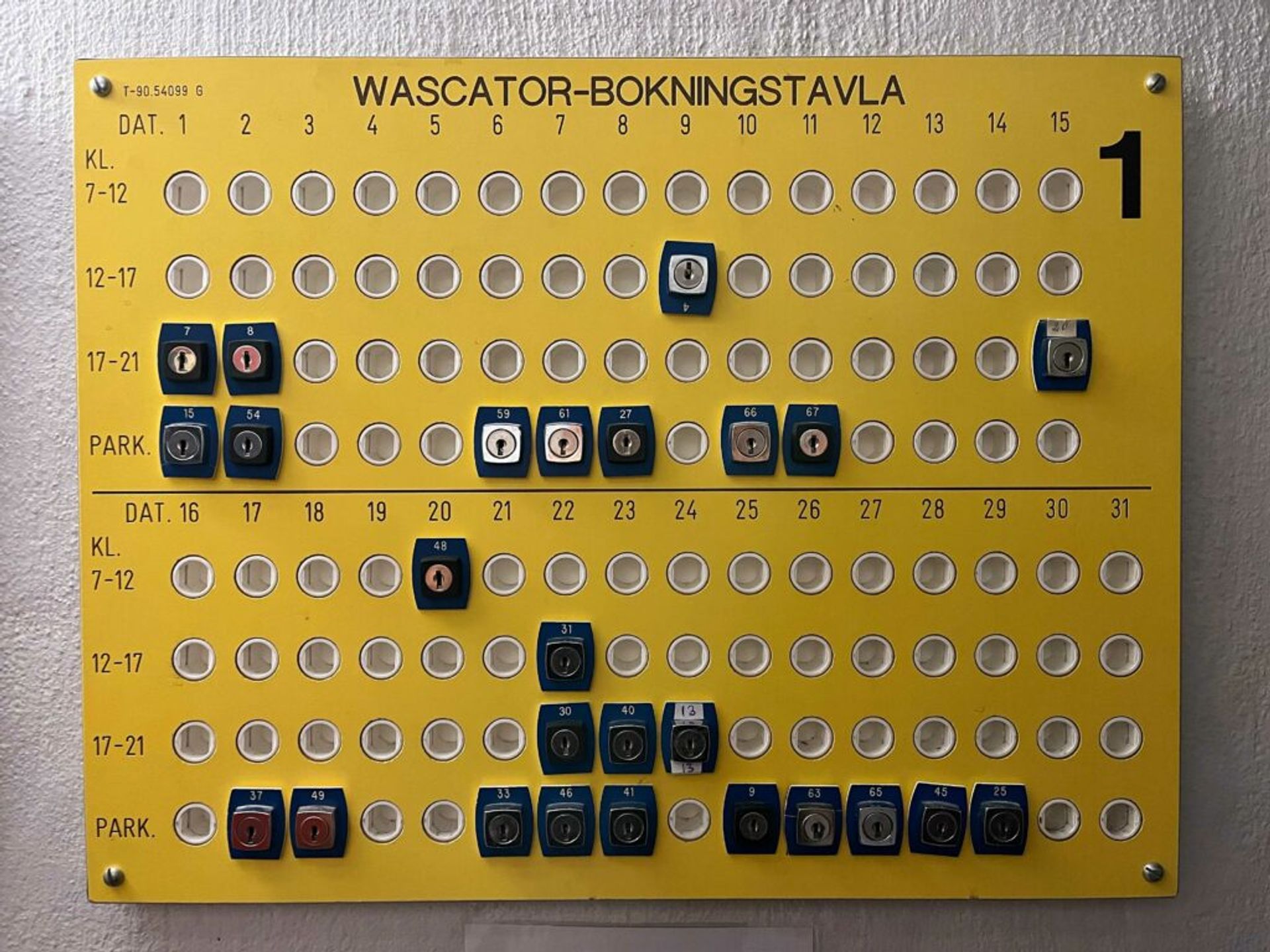 Yellow table for booking time slots using lock and key. 