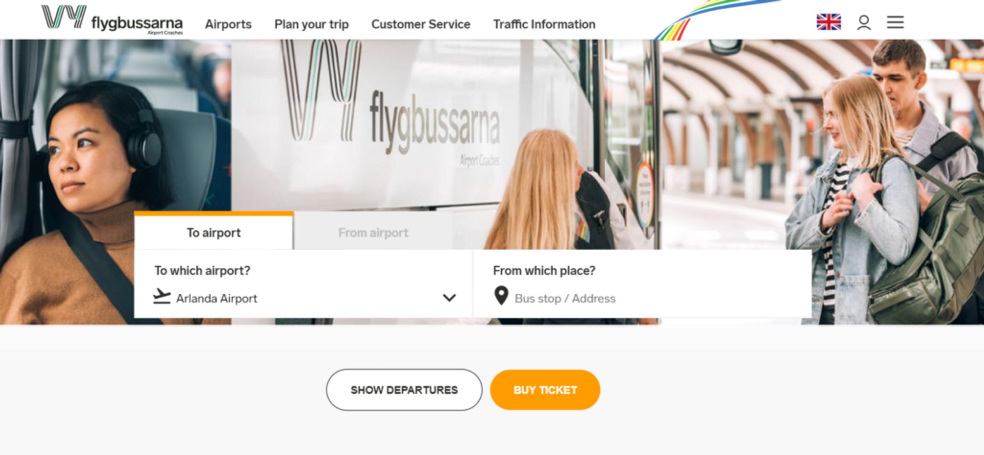 A screenshot of the Flygbussarna Airport Coaches' website.