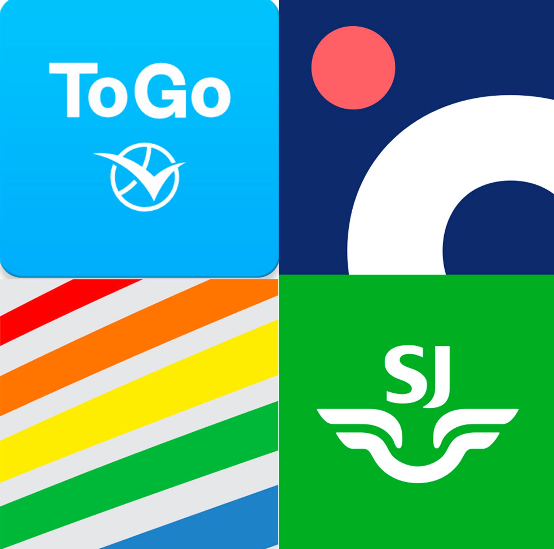 A collage of four Swedish travel app logos.