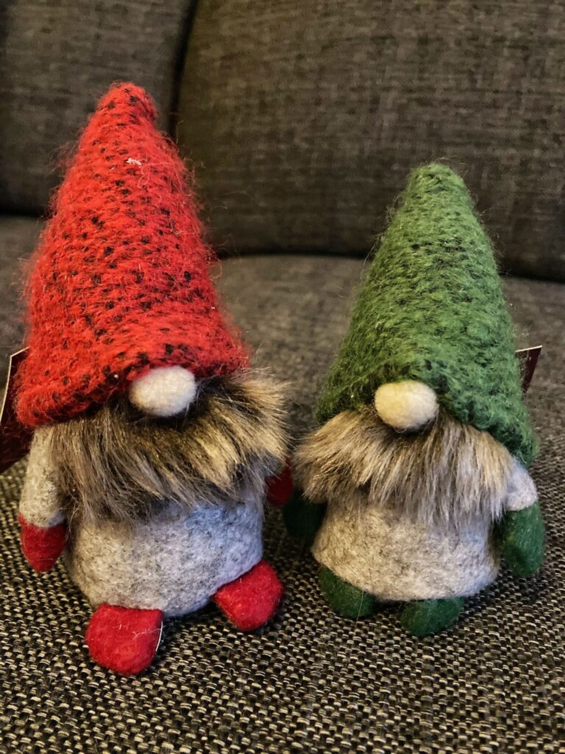 Red and green Christmas gnomes.