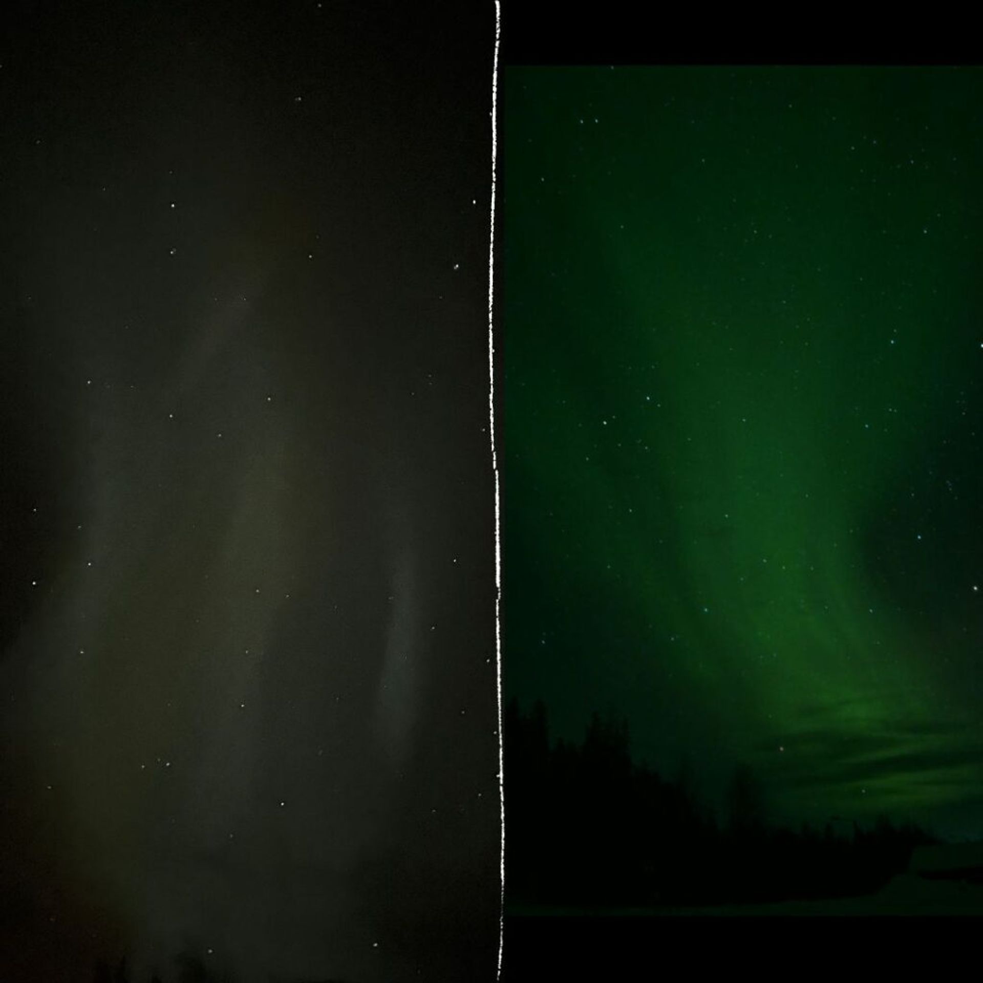 Photo of Northern lights with phone vs. camera.