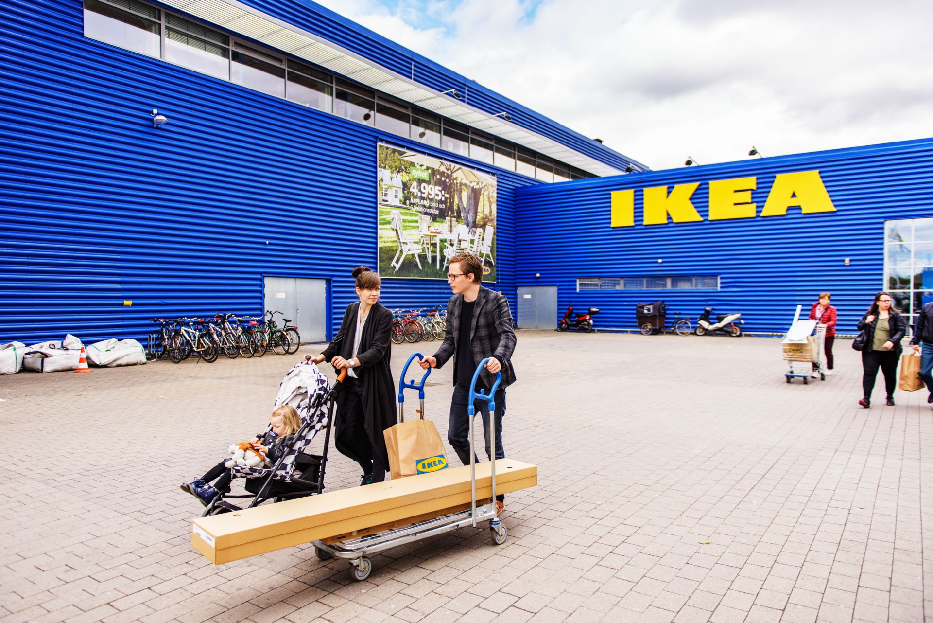 Shoppers exit an IKEA store in Sweden.