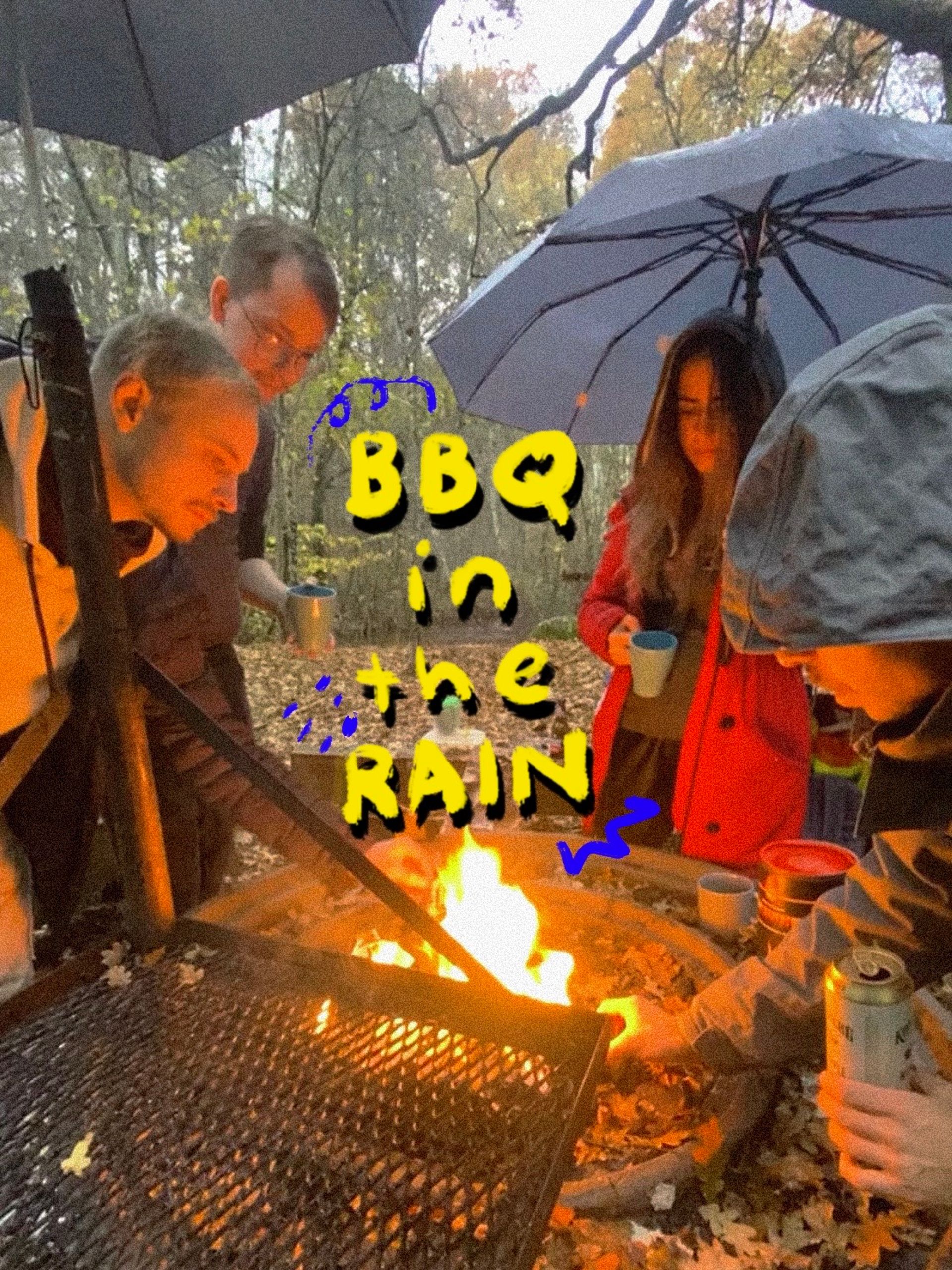 International students in Sweden grilling barbeque in autumn rain
