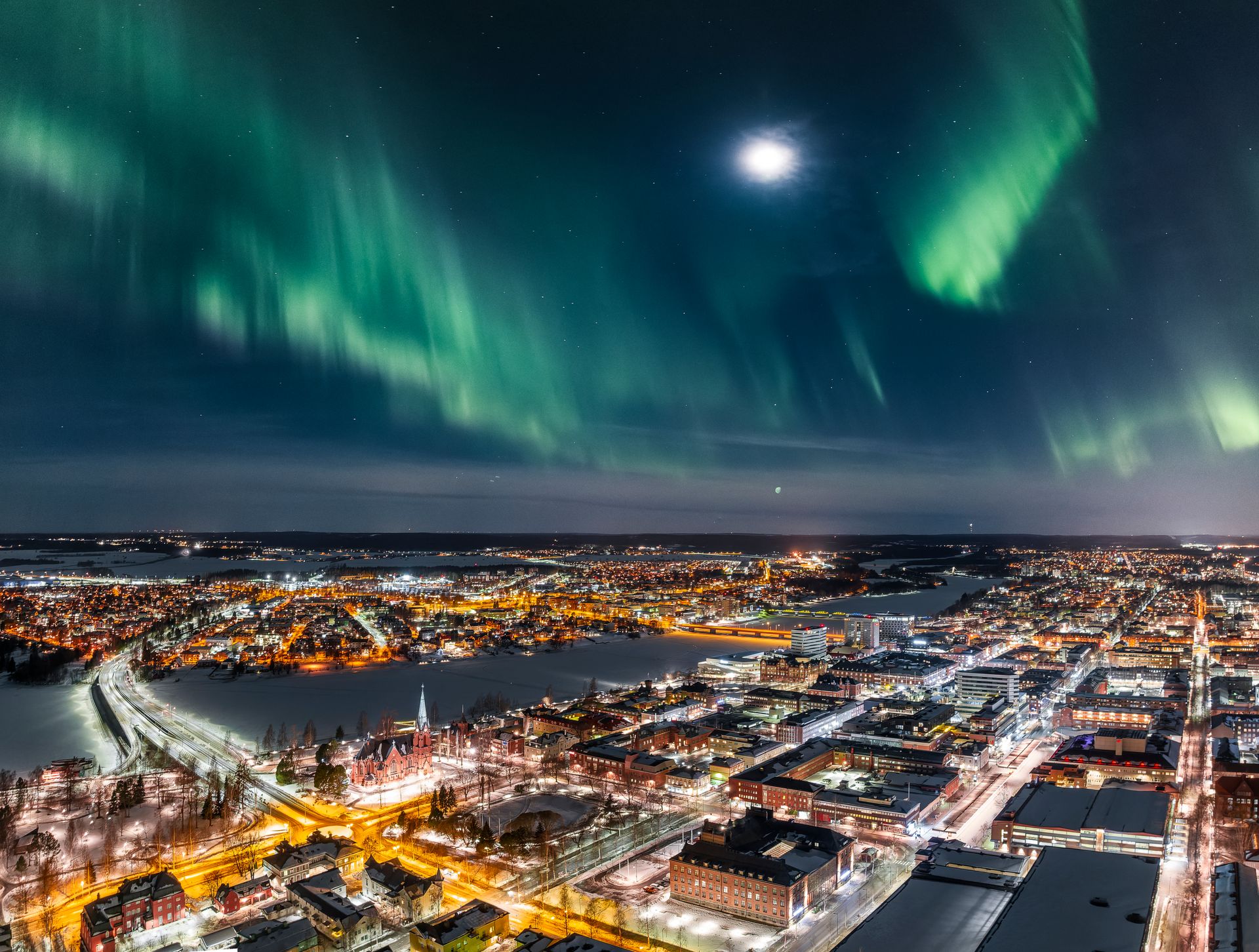 Northern lights over the city Umeå.