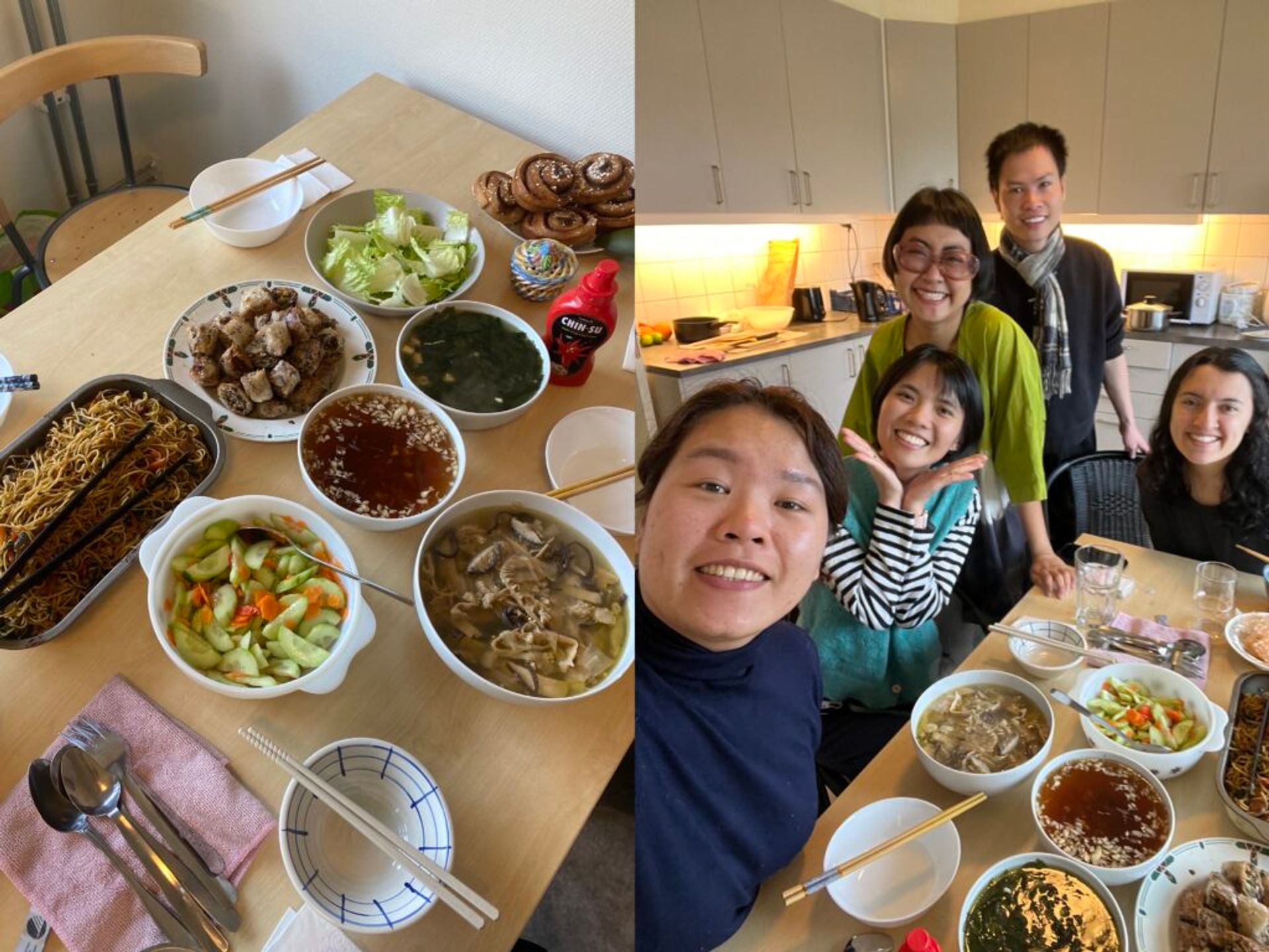 International students get together cooking Asian food in Sweden