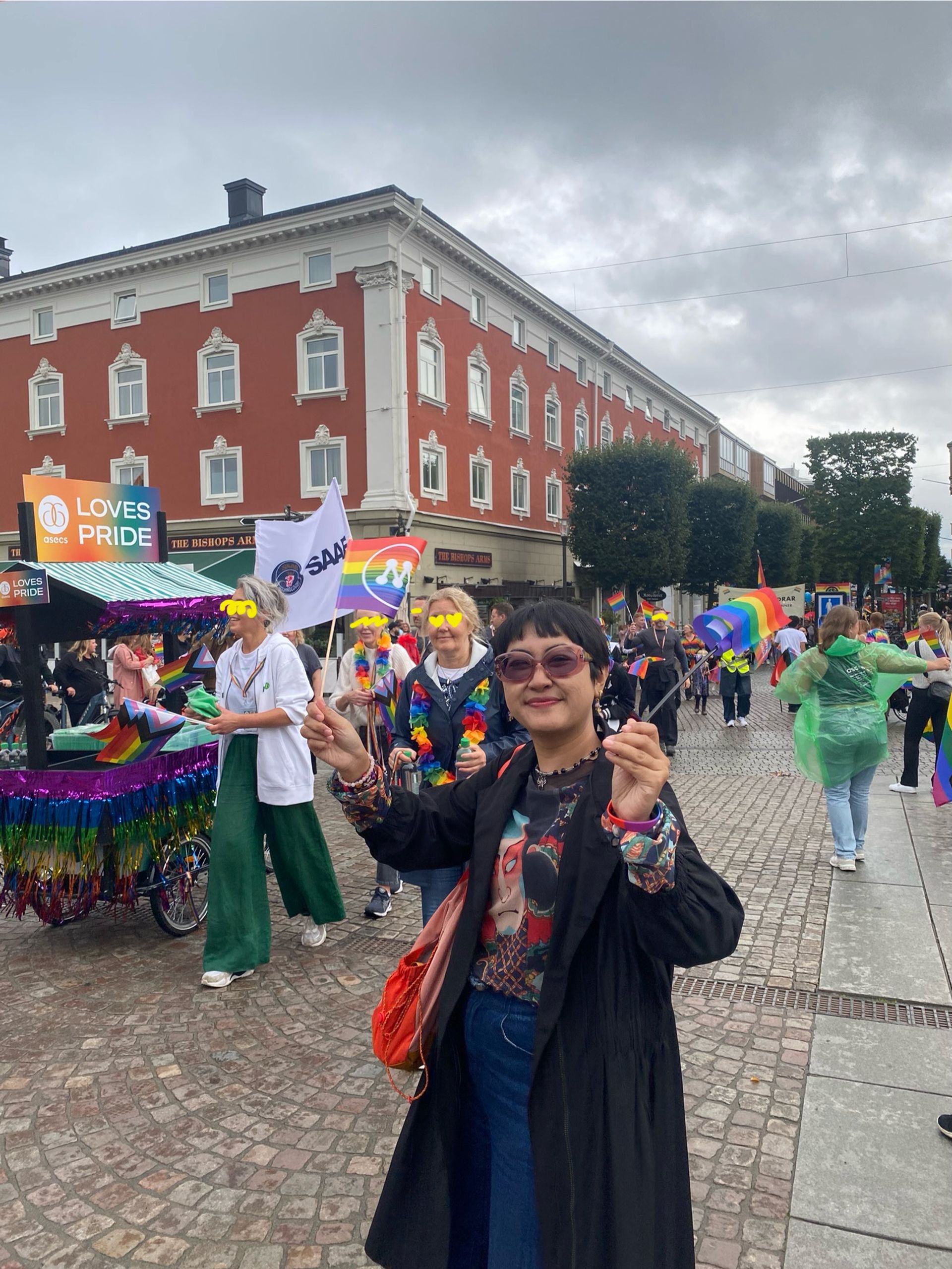 An international student joins a pride parade in Jönköping, Sweden.