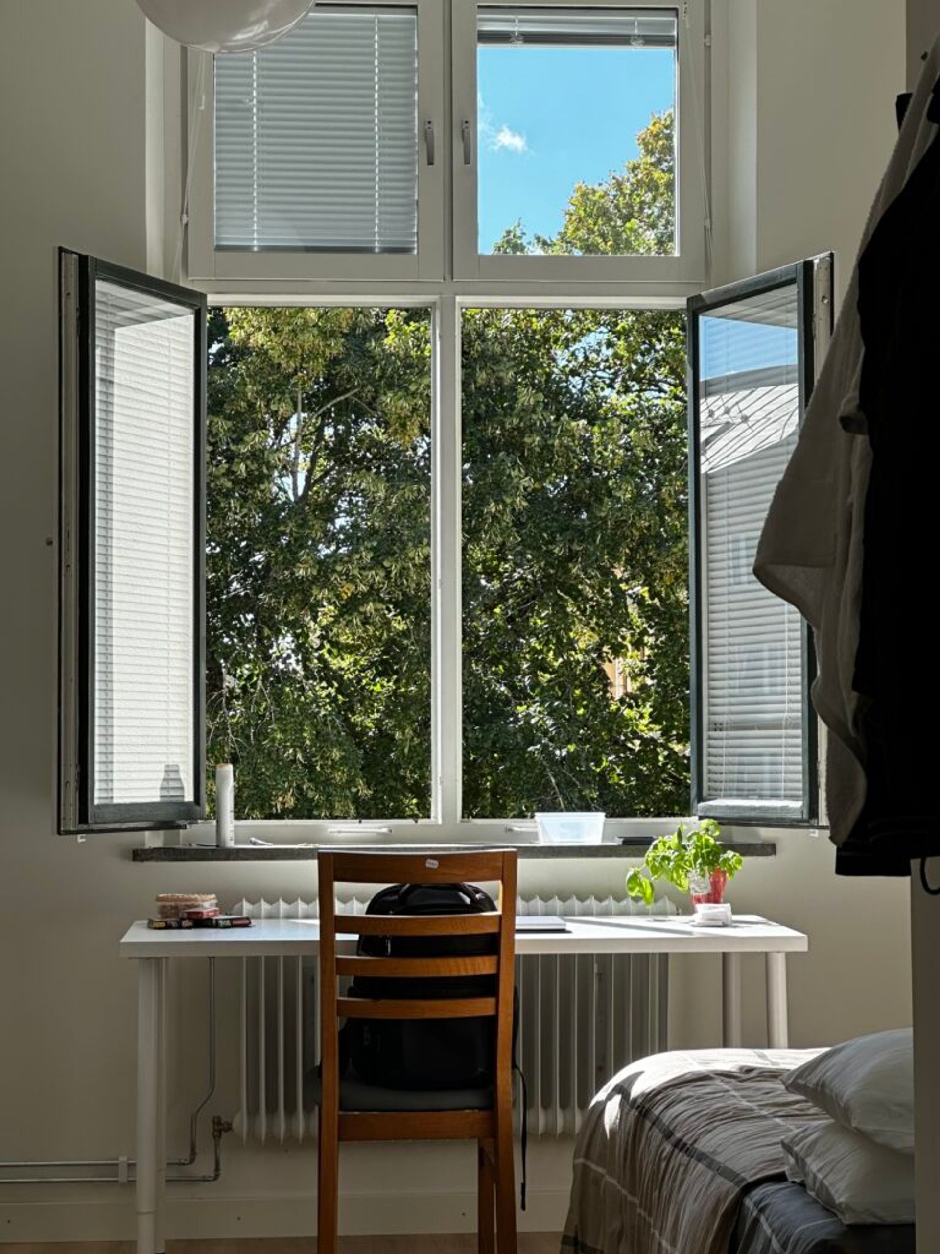 interior view of student apartment with the window open