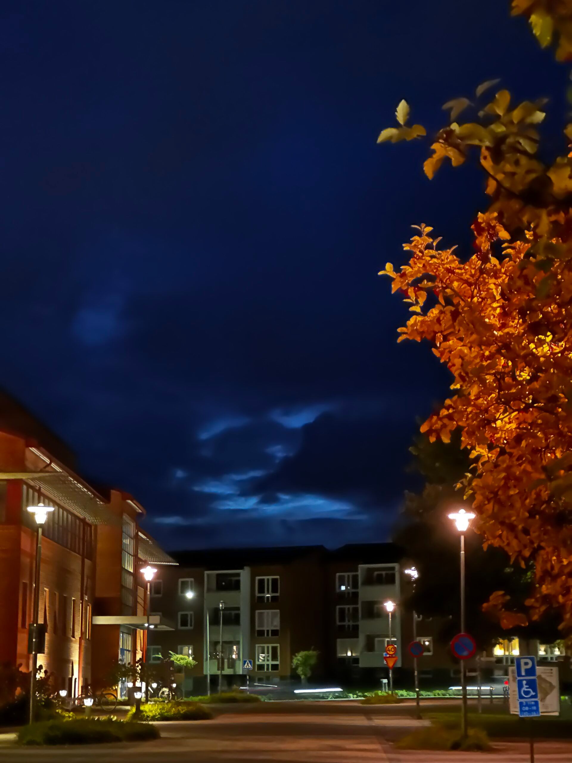 outdoor image of the night sky with university grounds.