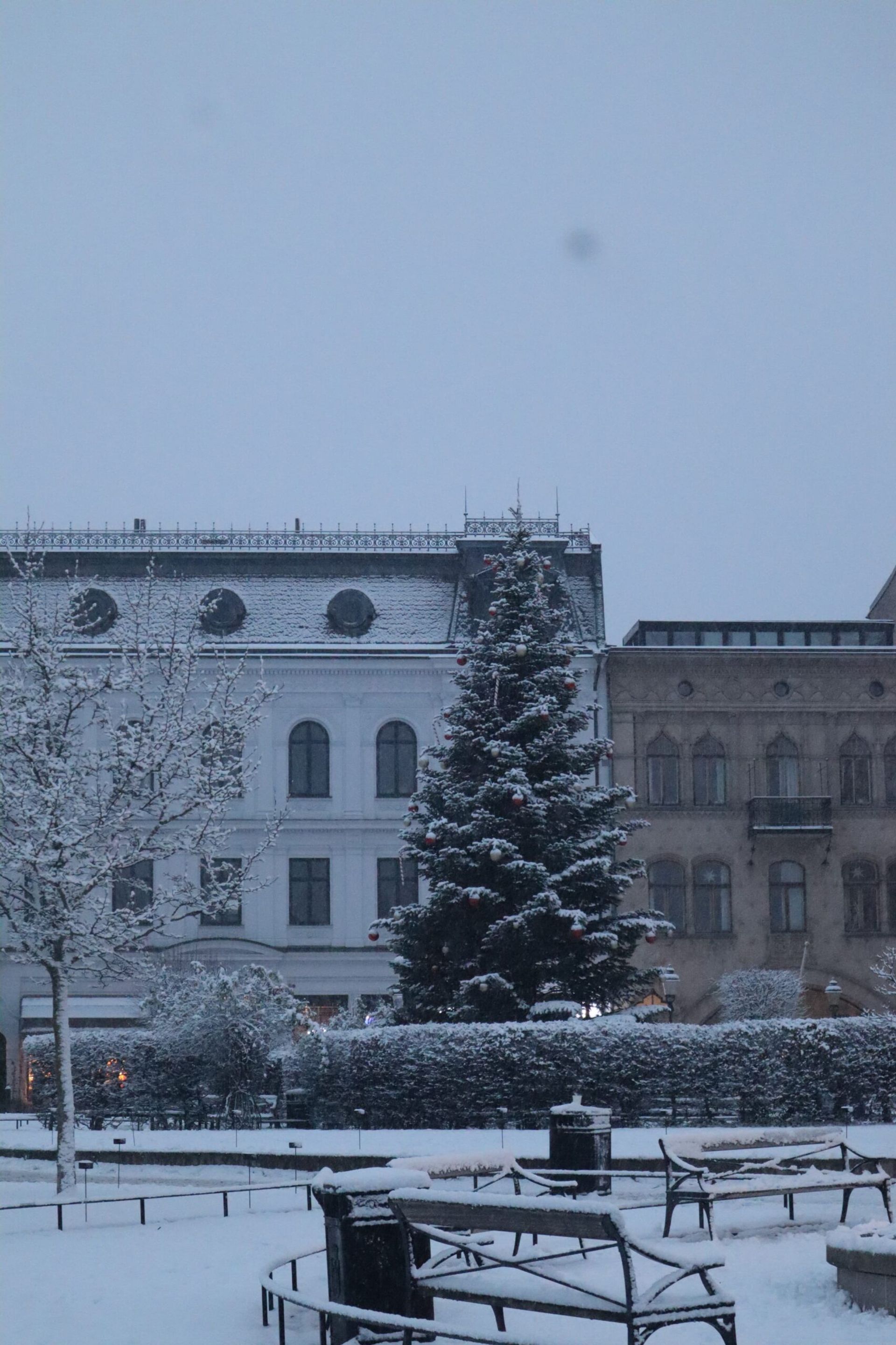 An exterior image of Lund university buildings covered in snow