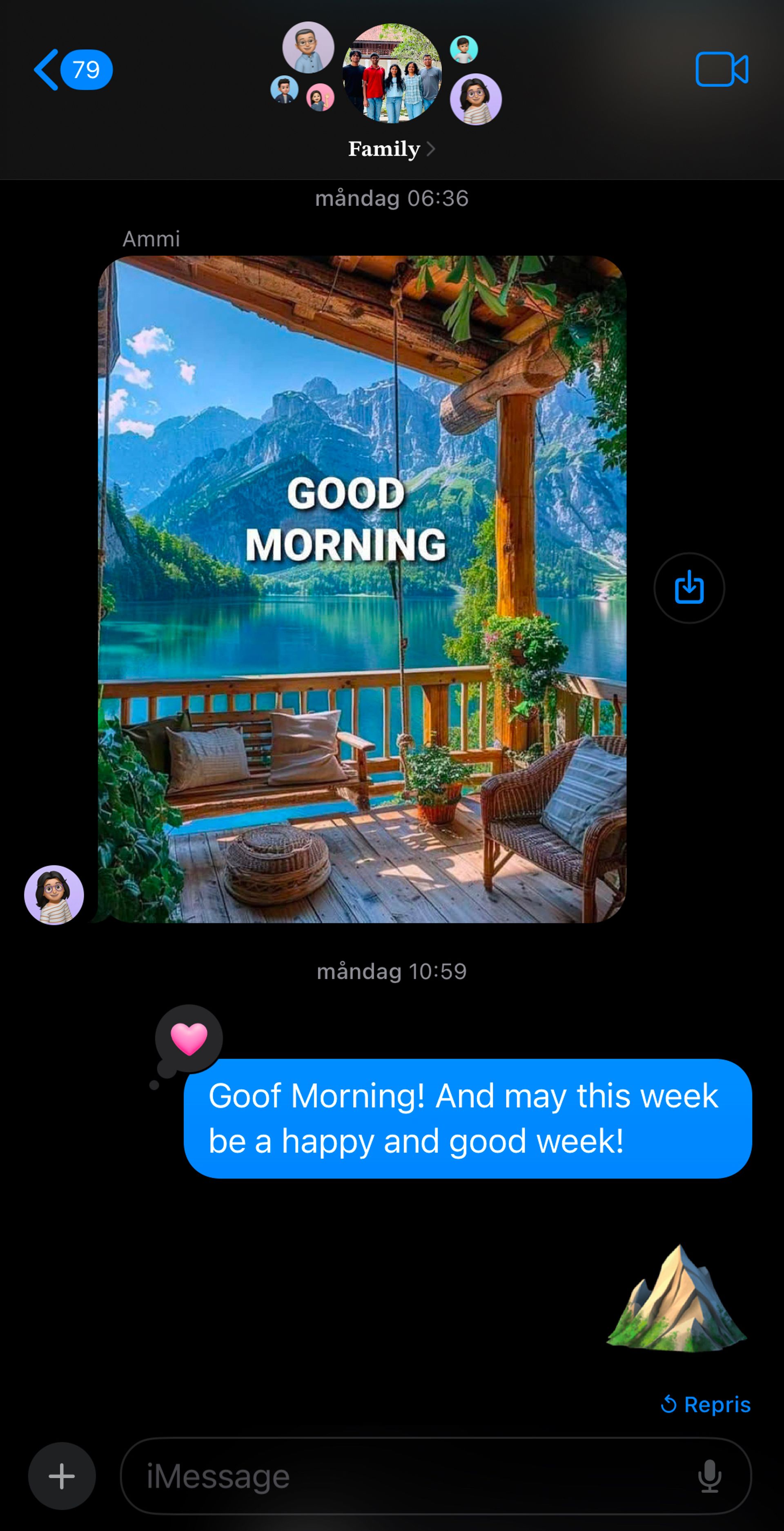 A screenshot of a group chat with morning greeting