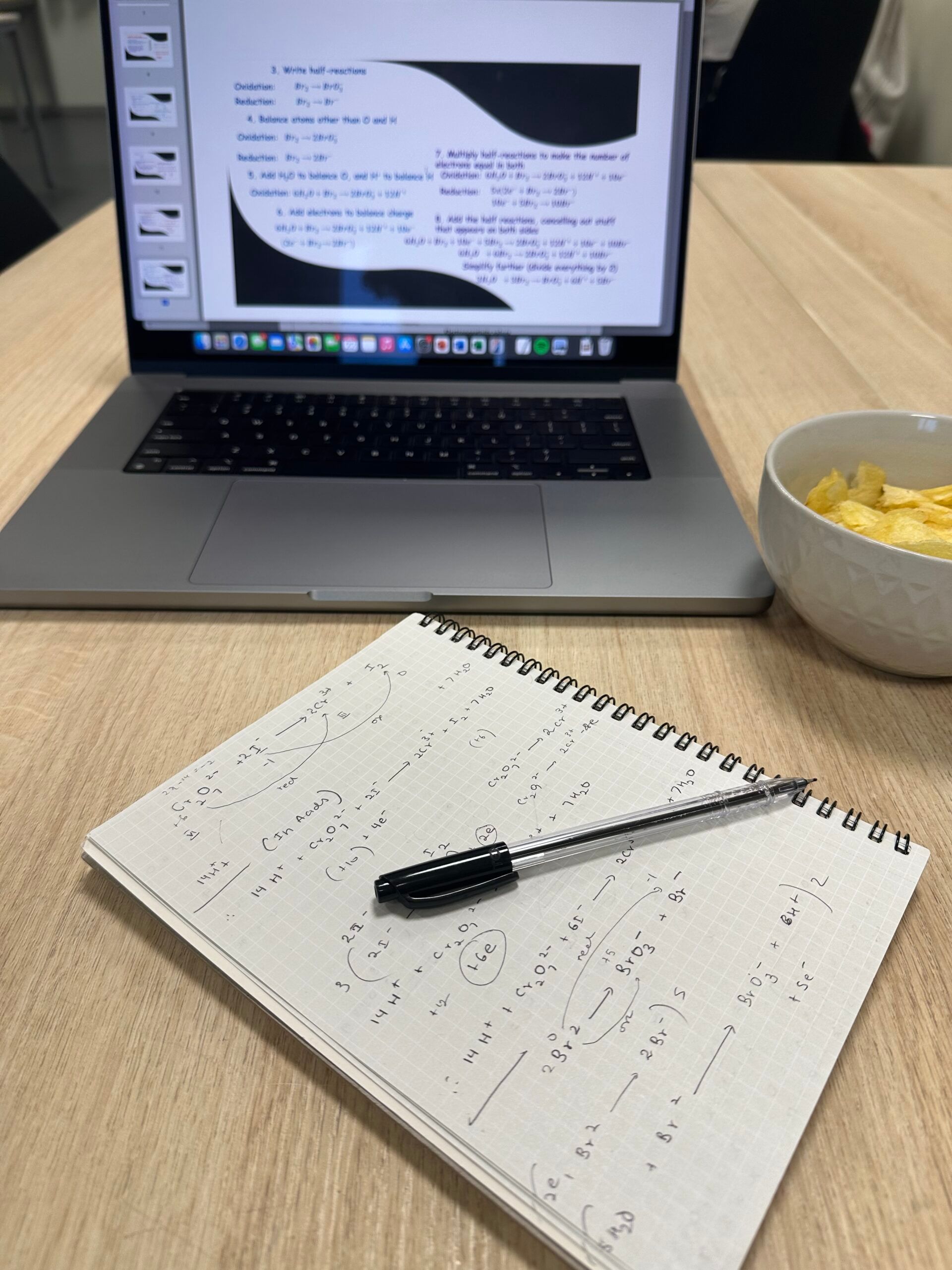 A table of view of a student studying for an exam