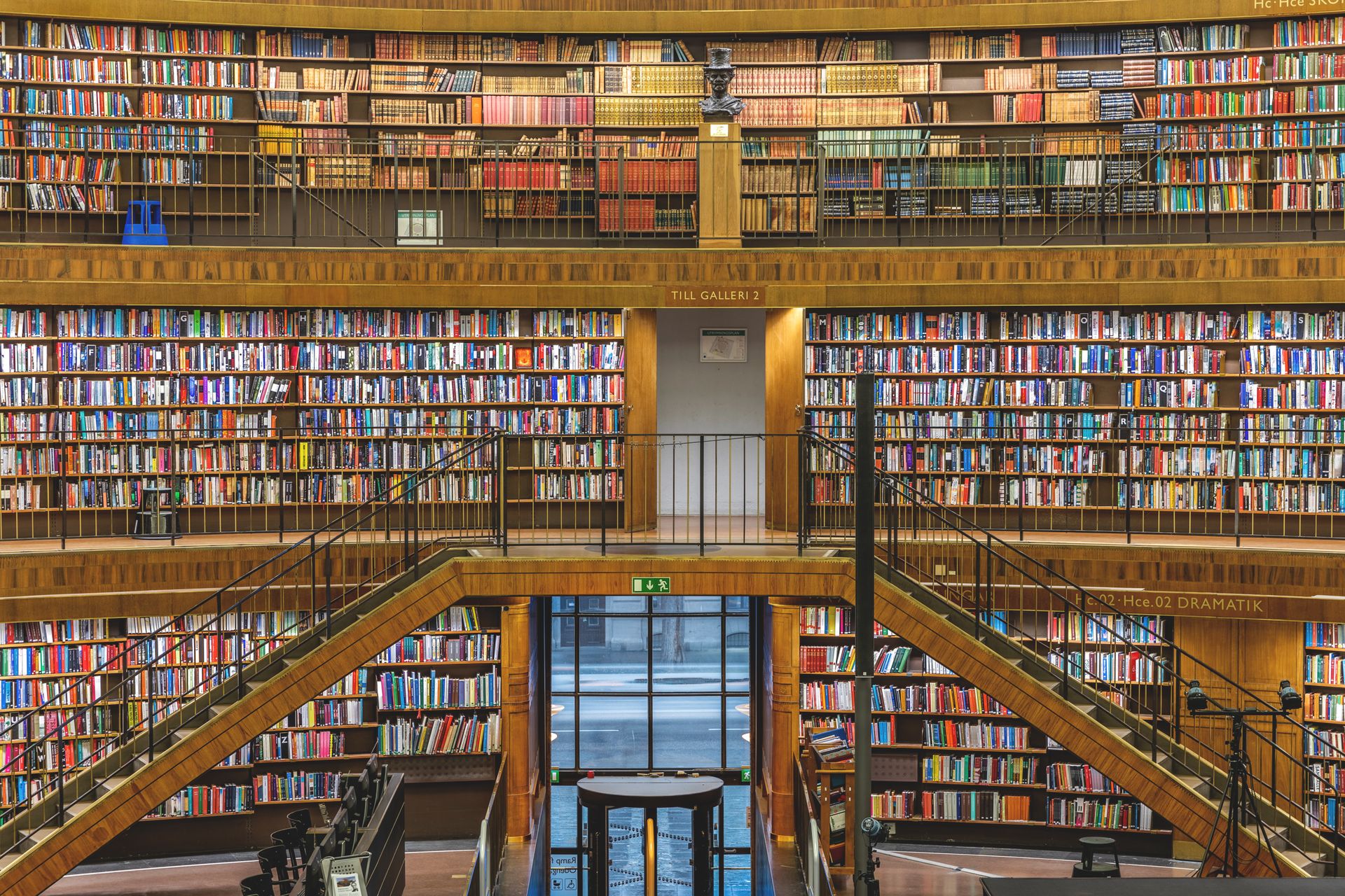 An interior of a library in Stockholm