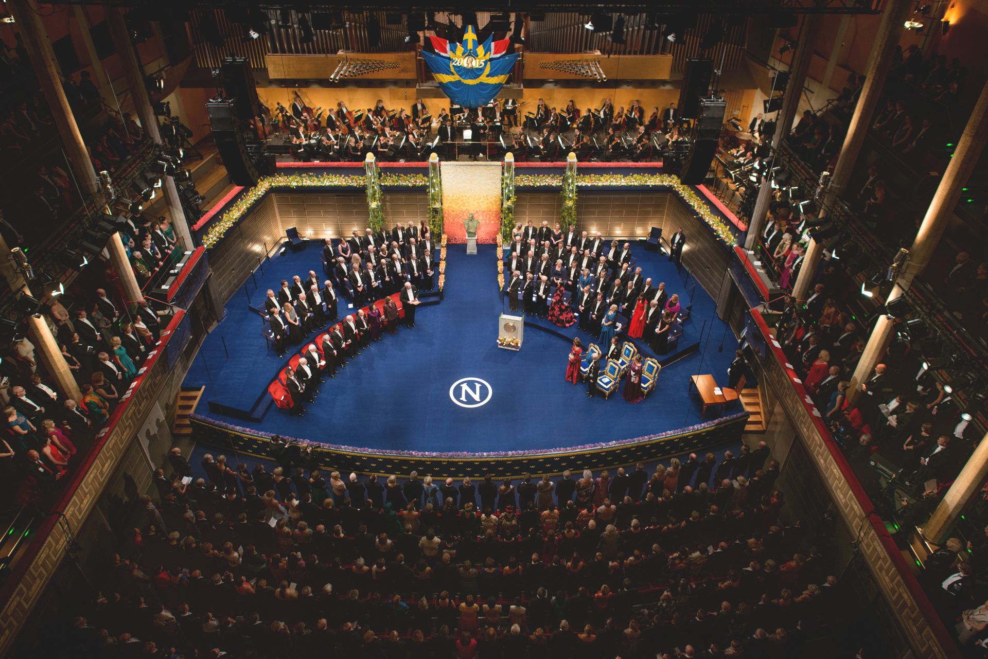 An overhead shot of the Nobel prize ceremony