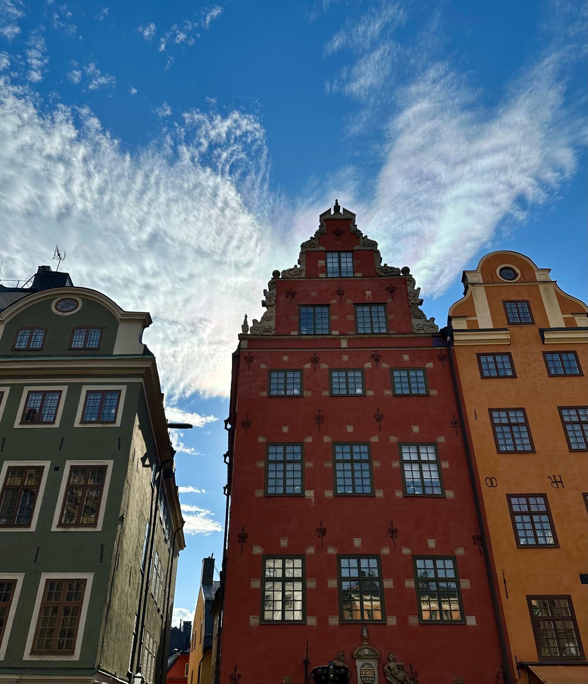 Colorful old buildings at the center of Gamlastan, Stockholm's old town